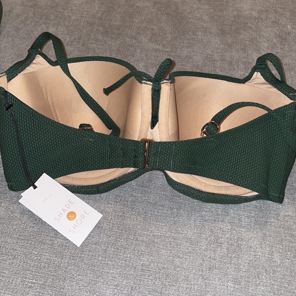 Shade & Shore Tie-Front Keyhole Pique Textured Dark Green Bikini Top - Picture 5 of 5